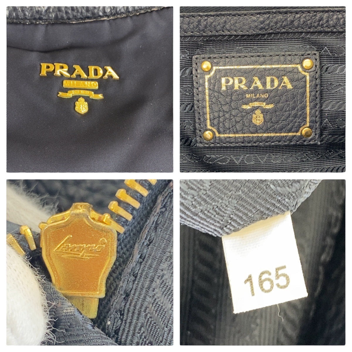 PRADA Shoulder Bag Nylon, Leather Navy Gold Metal Shoulder Bag handbag Women Used Authentic
