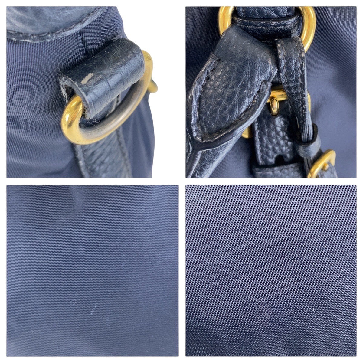 PRADA Shoulder Bag Nylon, Leather Navy Gold Metal Shoulder Bag handbag Women Used Authentic