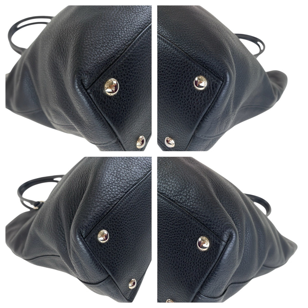 PRADA Tote Bag leather Black SilverMetal Tote Bag Shoulder Bag 2way Vittero Dyno Triangle With logo Women Used Authentic