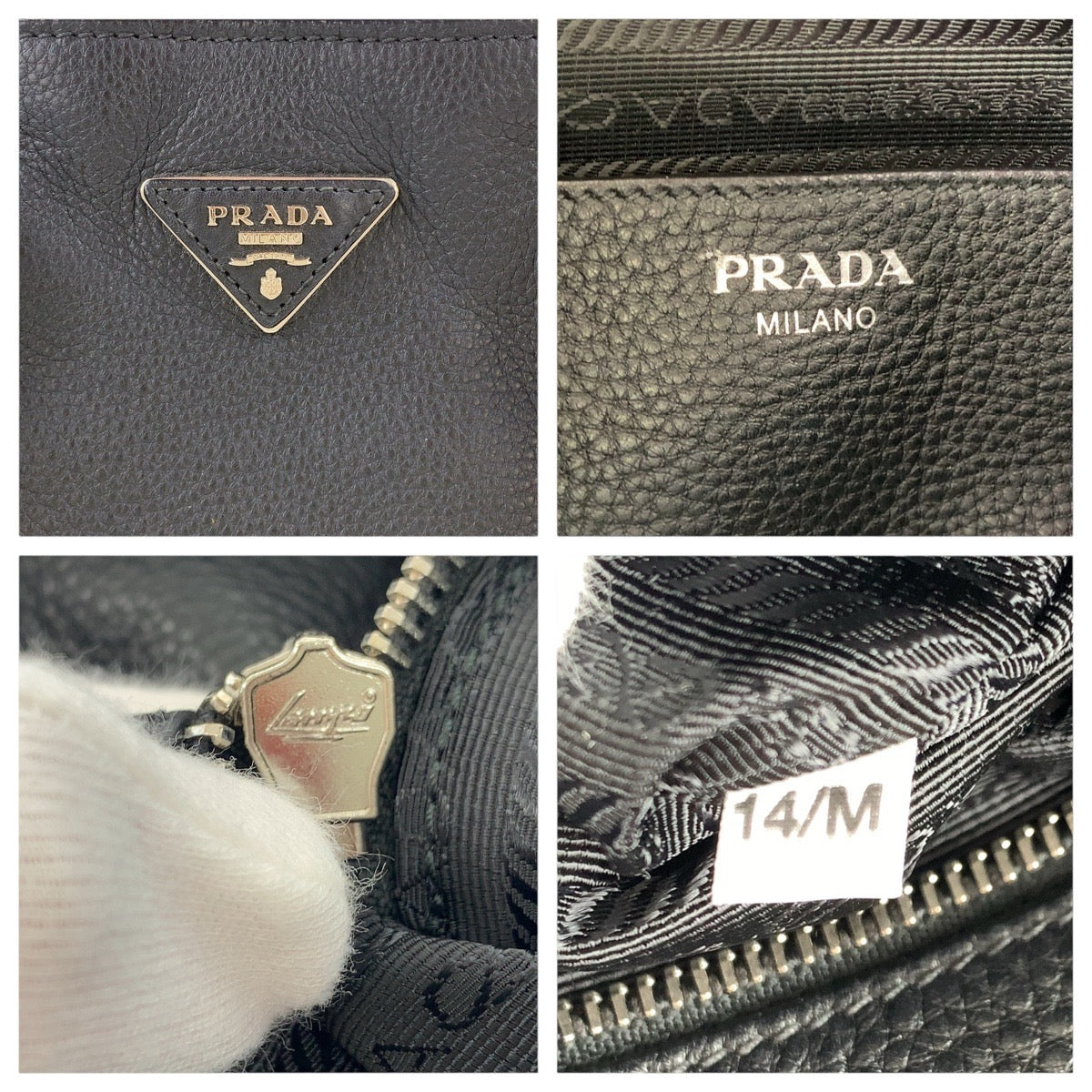 PRADA Tote Bag leather Black SilverMetal Tote Bag Shoulder Bag 2way Vittero Dyno Triangle With logo Women Used Authentic