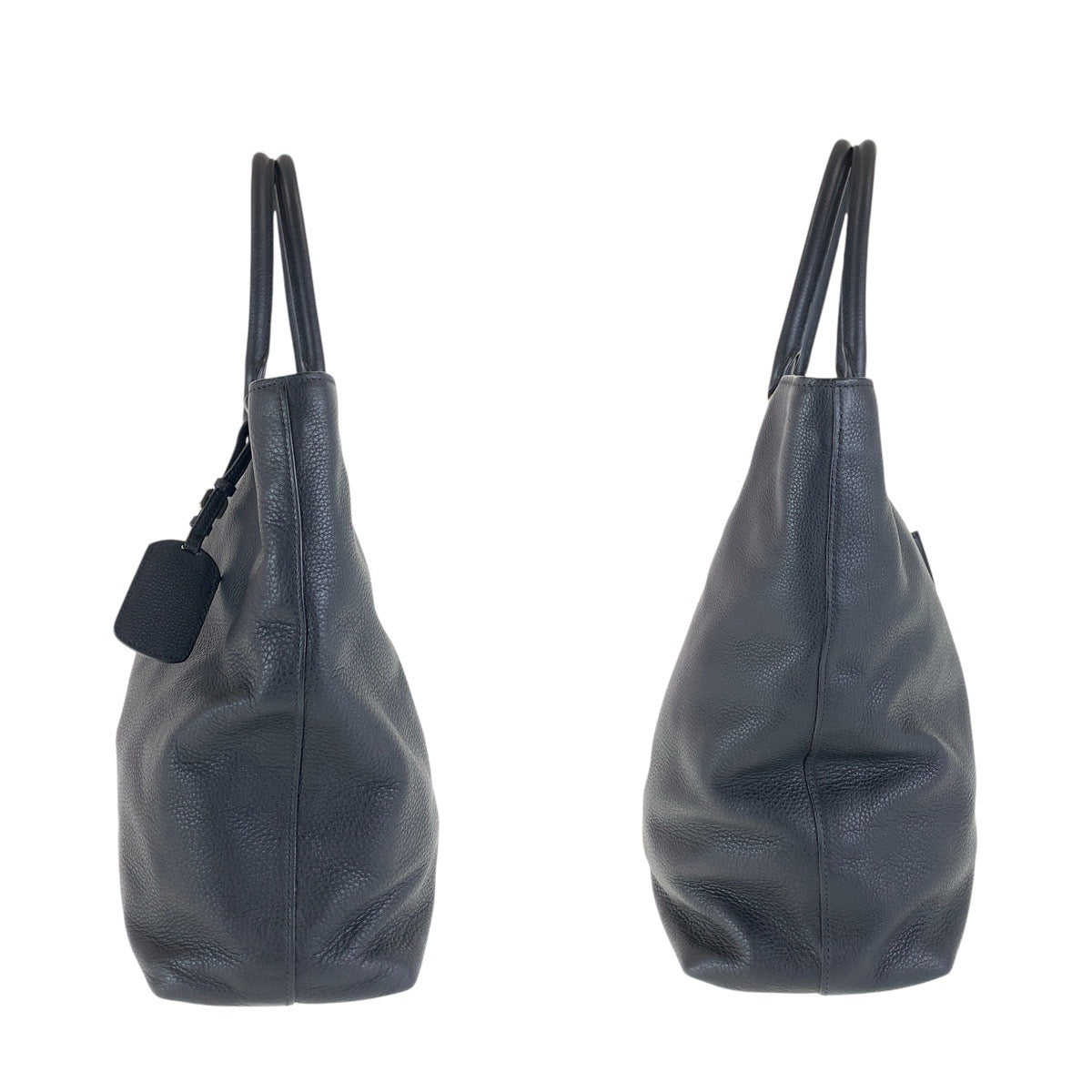 PRADA Tote Bag leather Black SilverMetal Tote Bag Shoulder Bag 2way Vittero Dyno Triangle With logo Women Used Authentic