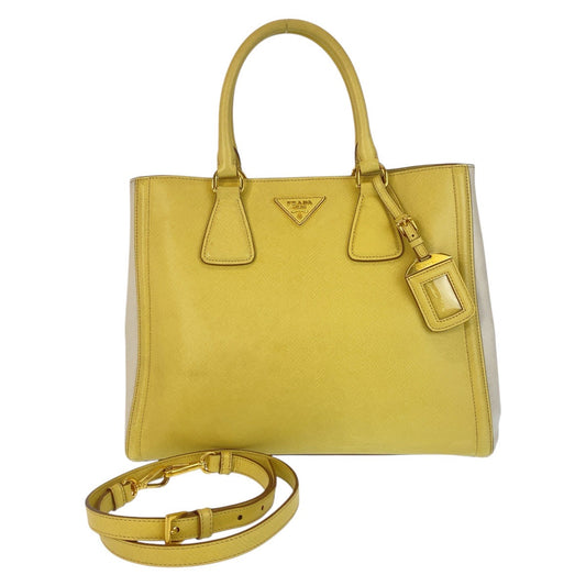 PRADA Handbag leather Yellow Gold Metal Handbag Shoulder Bag 2way Safiano Women Used Authentic