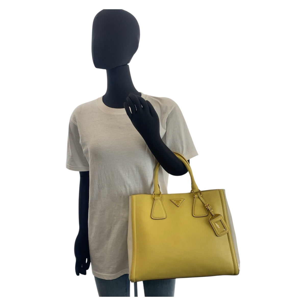 PRADA Handbag leather Yellow Gold Metal Handbag Shoulder Bag 2way Safiano Women Used Authentic