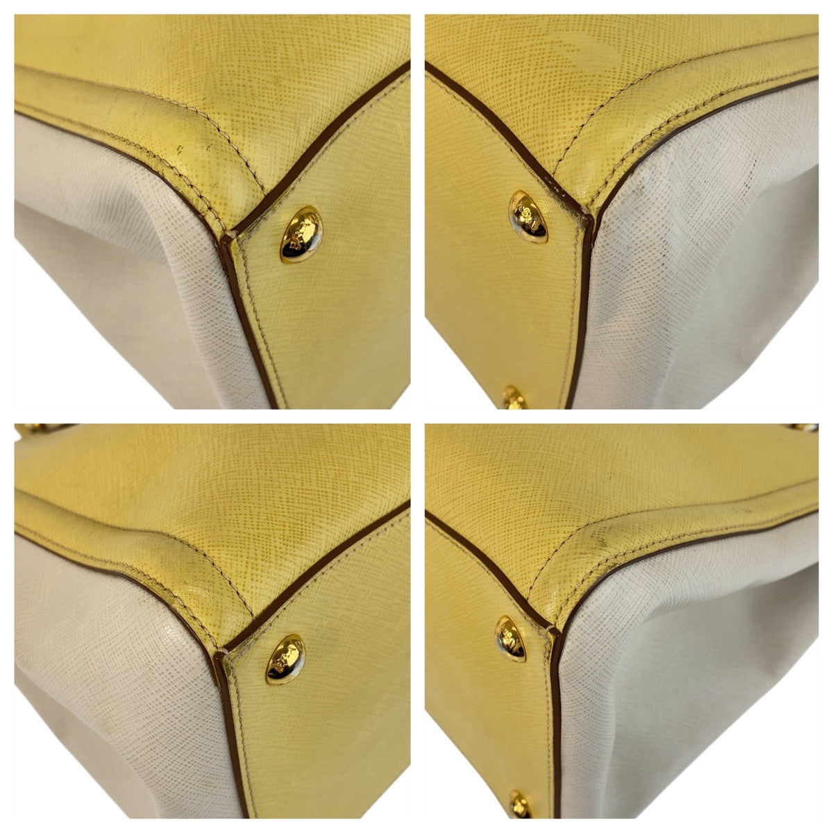 PRADA Handbag leather Yellow Gold Metal Handbag Shoulder Bag 2way Safiano Women Used Authentic