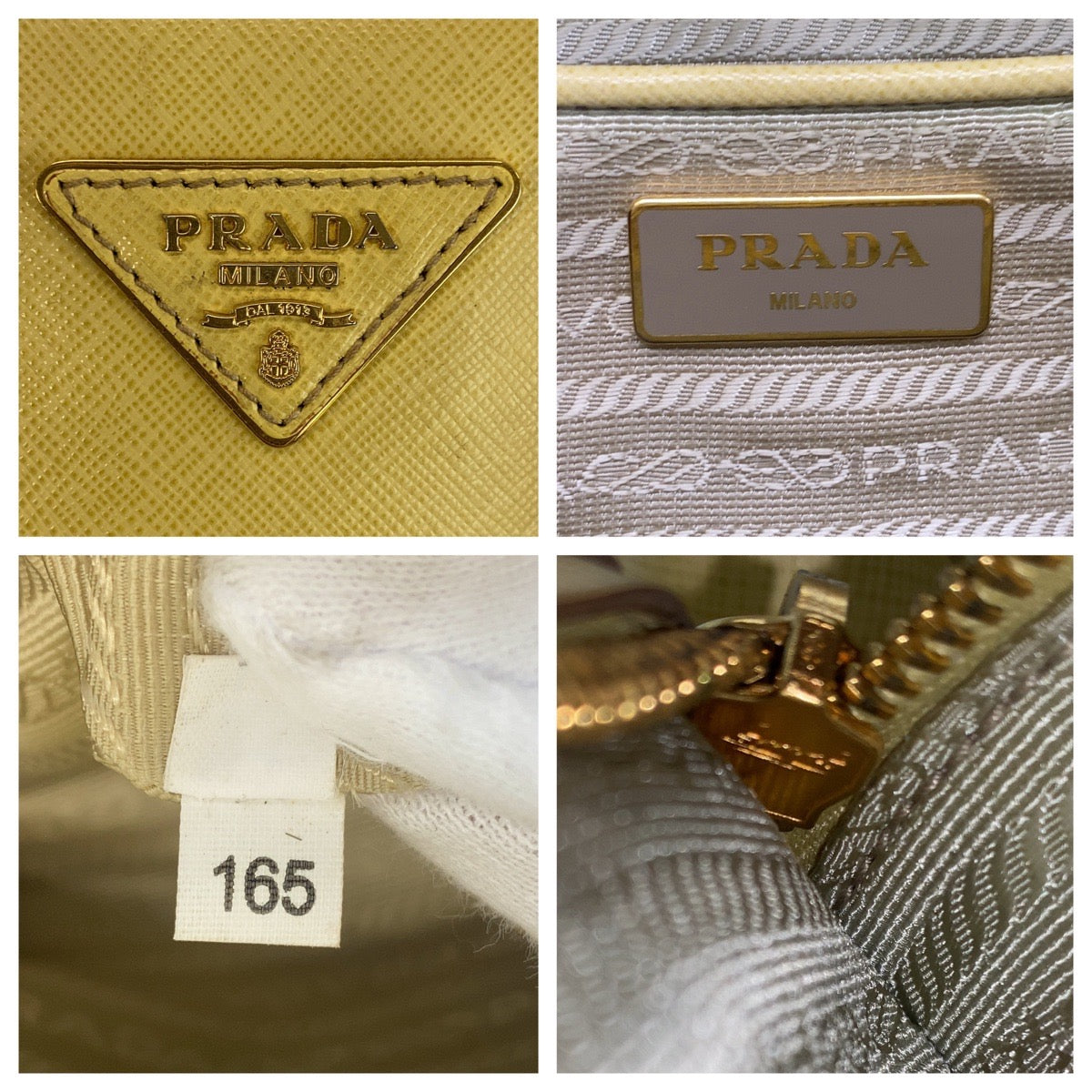 PRADA Handbag leather Yellow Gold Metal Handbag Shoulder Bag 2way Safiano Women Used Authentic
