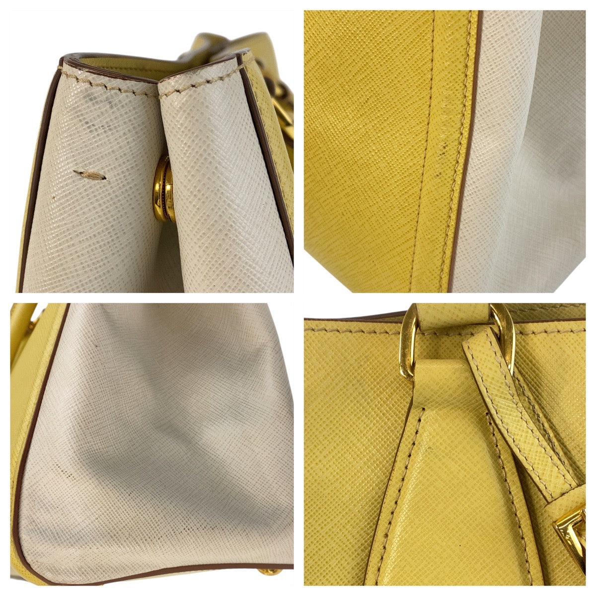 PRADA Handbag leather Yellow Gold Metal Handbag Shoulder Bag 2way Safiano Women Used Authentic