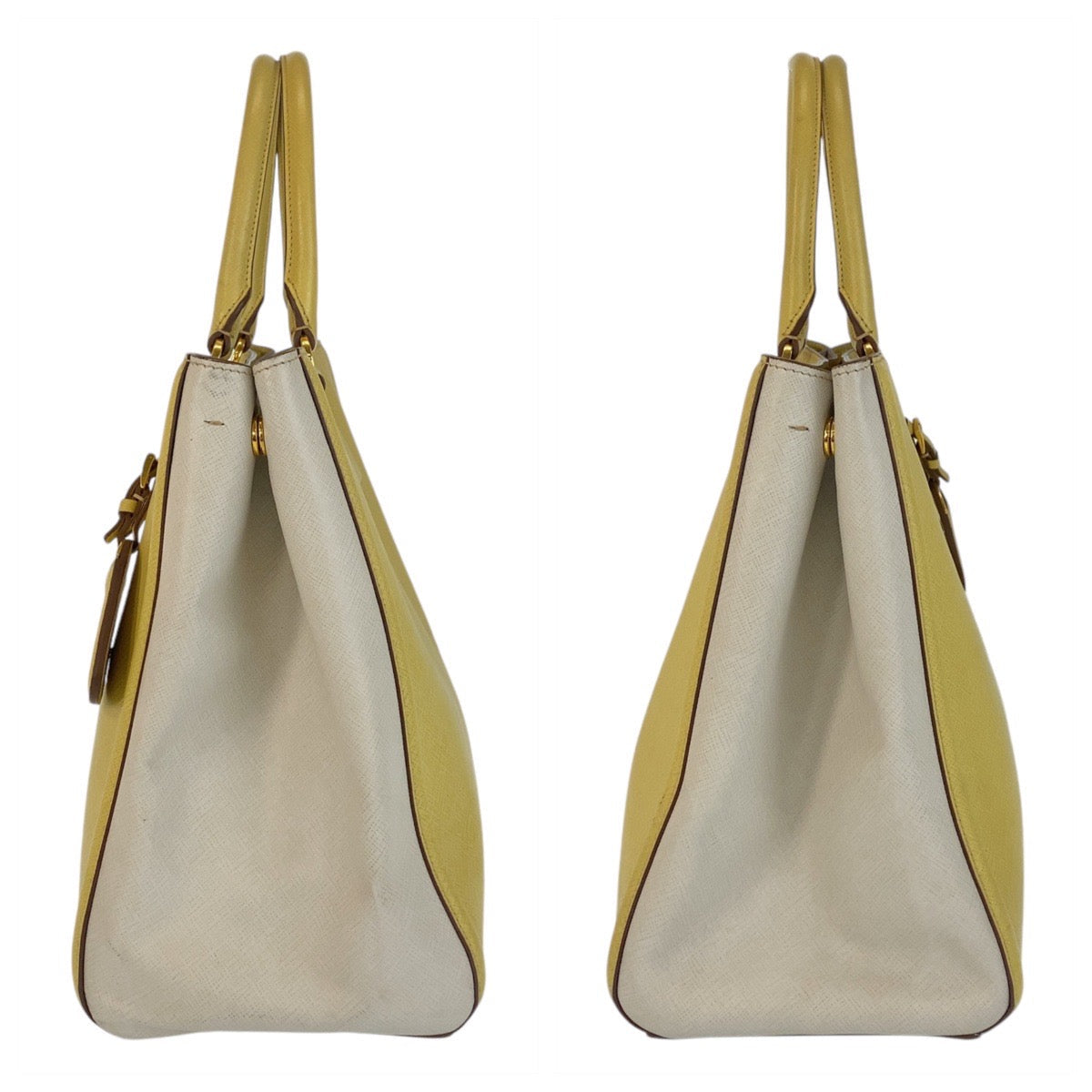 PRADA Handbag leather Yellow Gold Metal Handbag Shoulder Bag 2way Safiano Women Used Authentic