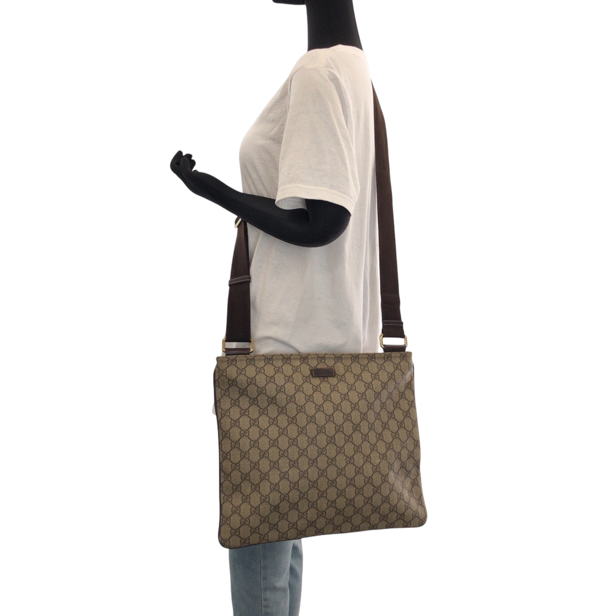 GUCCI Shoulder Bag 201446 GG Supreme Canvas Brown Gold Metal Shoulder Bag Messenger bag mens Used Authentic