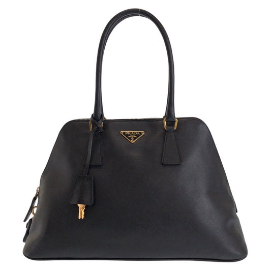 PRADA Handbag leather black Handbag Shoulder Bag Safiano Women Used Authentic
