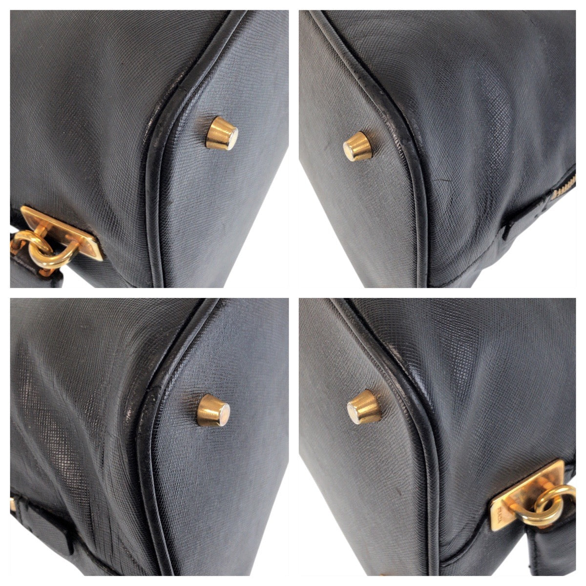 PRADA Handbag leather black Handbag Shoulder Bag Safiano Women Used Authentic