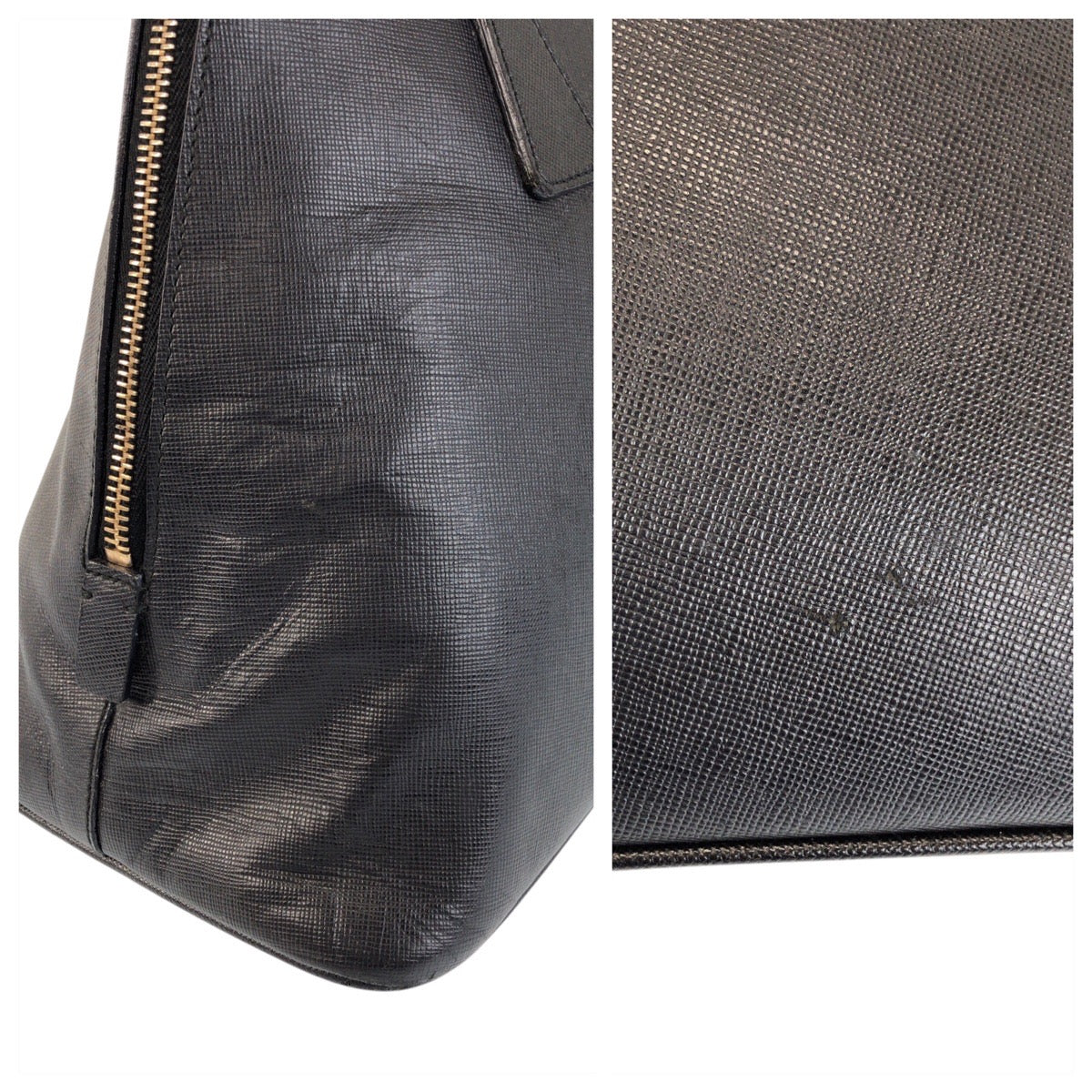 PRADA Handbag leather black Handbag Shoulder Bag Safiano Women Used Authentic