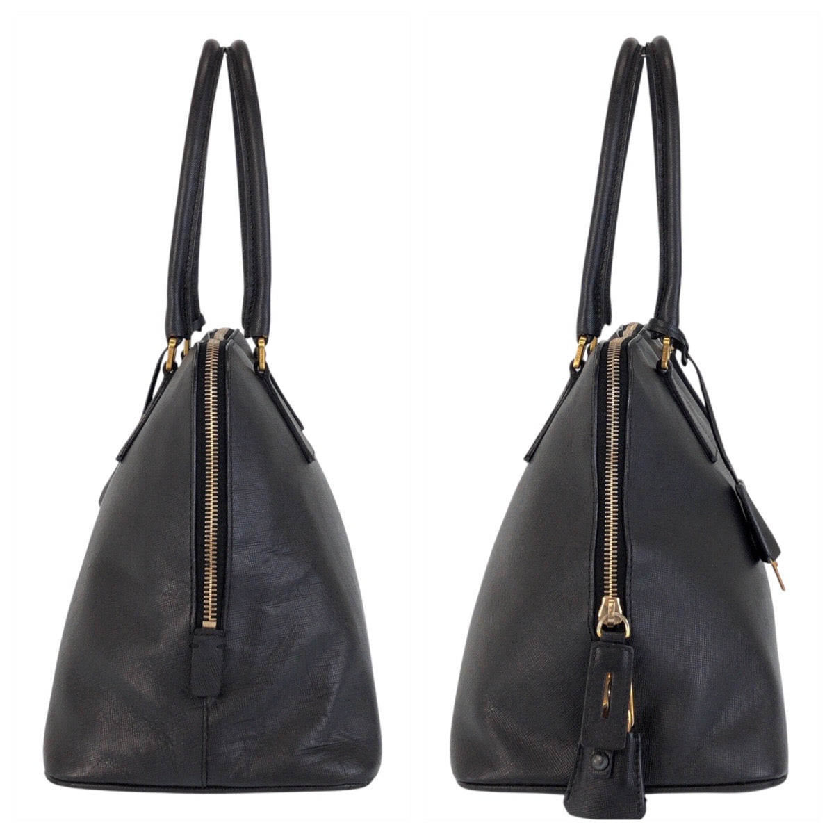 PRADA Handbag leather black Handbag Shoulder Bag Safiano Women Used Authentic