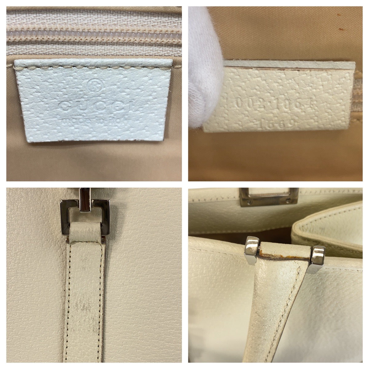 GUCCI Tote Bag 002 1064 leather White Ivory SilverMetal Tote Bag Shoulder Bag Jackie Women Used Authentic