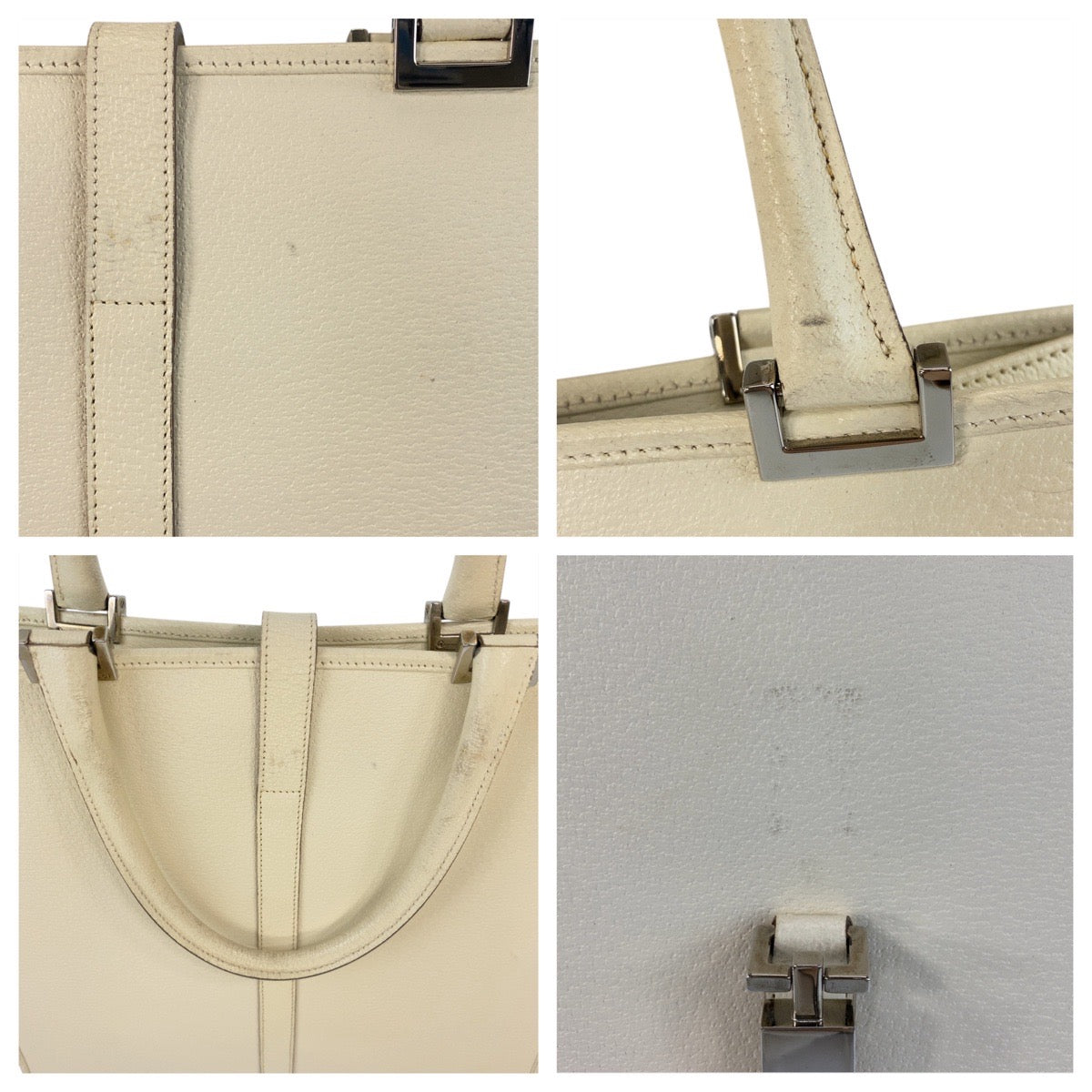 GUCCI Tote Bag 002 1064 leather White Ivory SilverMetal Tote Bag Shoulder Bag Jackie Women Used Authentic