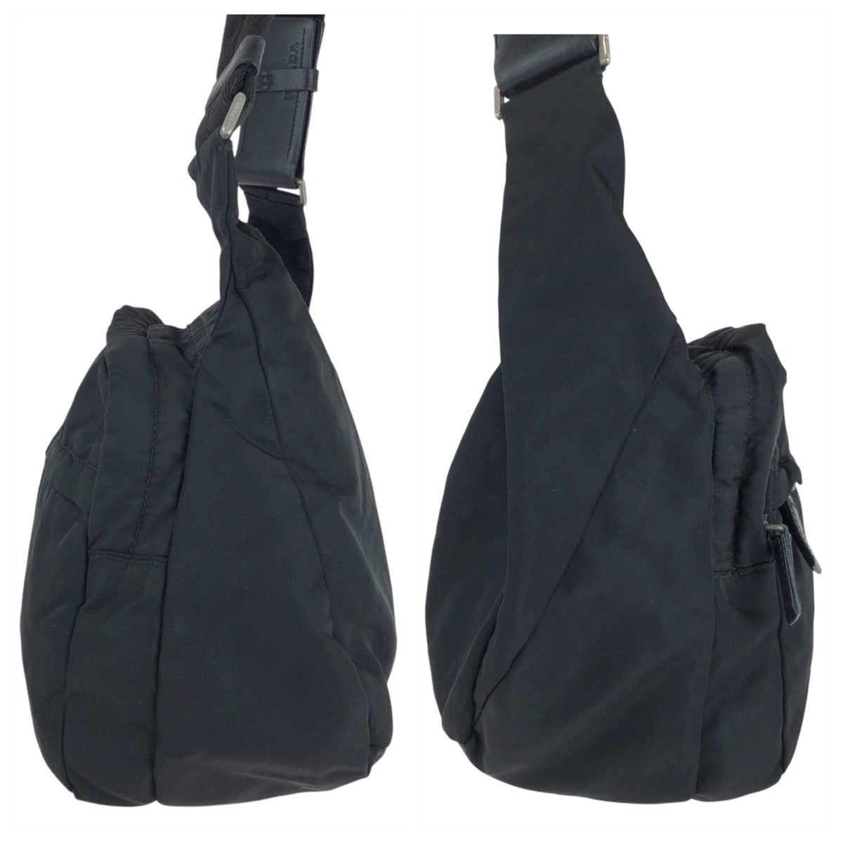 PRADA Shoulder Bag Nylon Black SilverMetal Shoulder Bag Messenger bag Test Triangle With logo Women Used Authentic