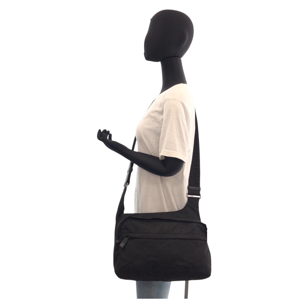 PRADA Shoulder Bag Nylon Black SilverMetal Shoulder Bag Messenger bag Test Triangle With logo Women Used Authentic