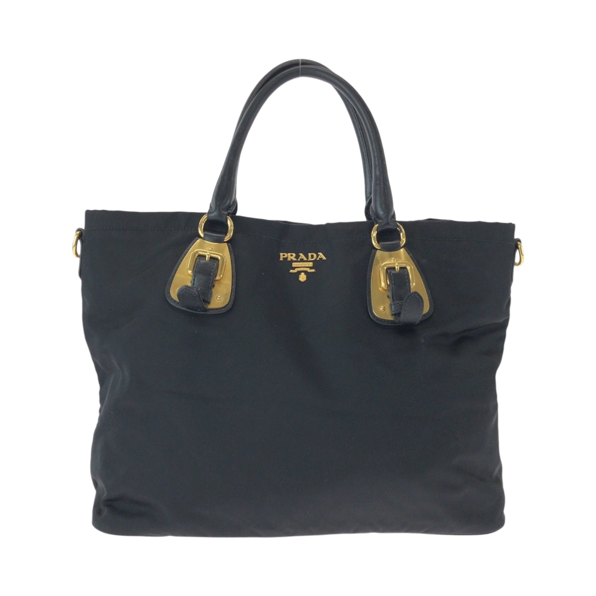PRADA Tote Bag BN1902 Nylon Black Gold Metal Tote Bag Shoulder Bag Test logo Women Used Authentic
