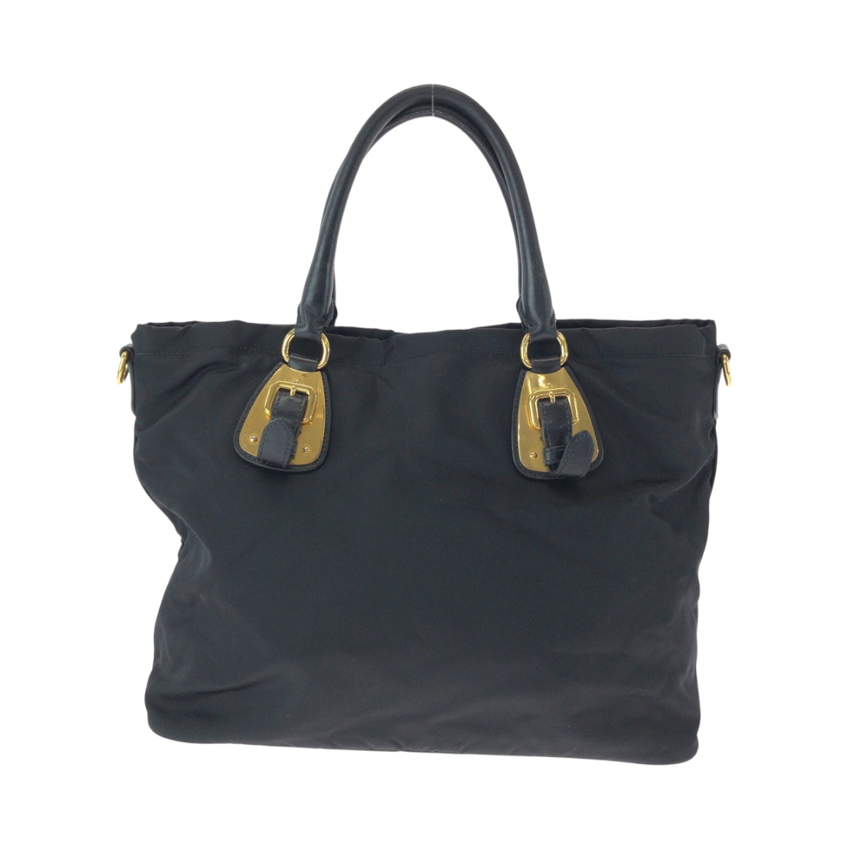 PRADA Tote Bag BN1902 Nylon Black Gold Metal Tote Bag Shoulder Bag Test logo Women Used Authentic