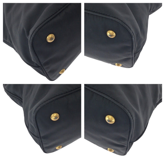 PRADA Tote Bag BN1902 Nylon Black Gold Metal Tote Bag Shoulder Bag Test logo Women Used Authentic