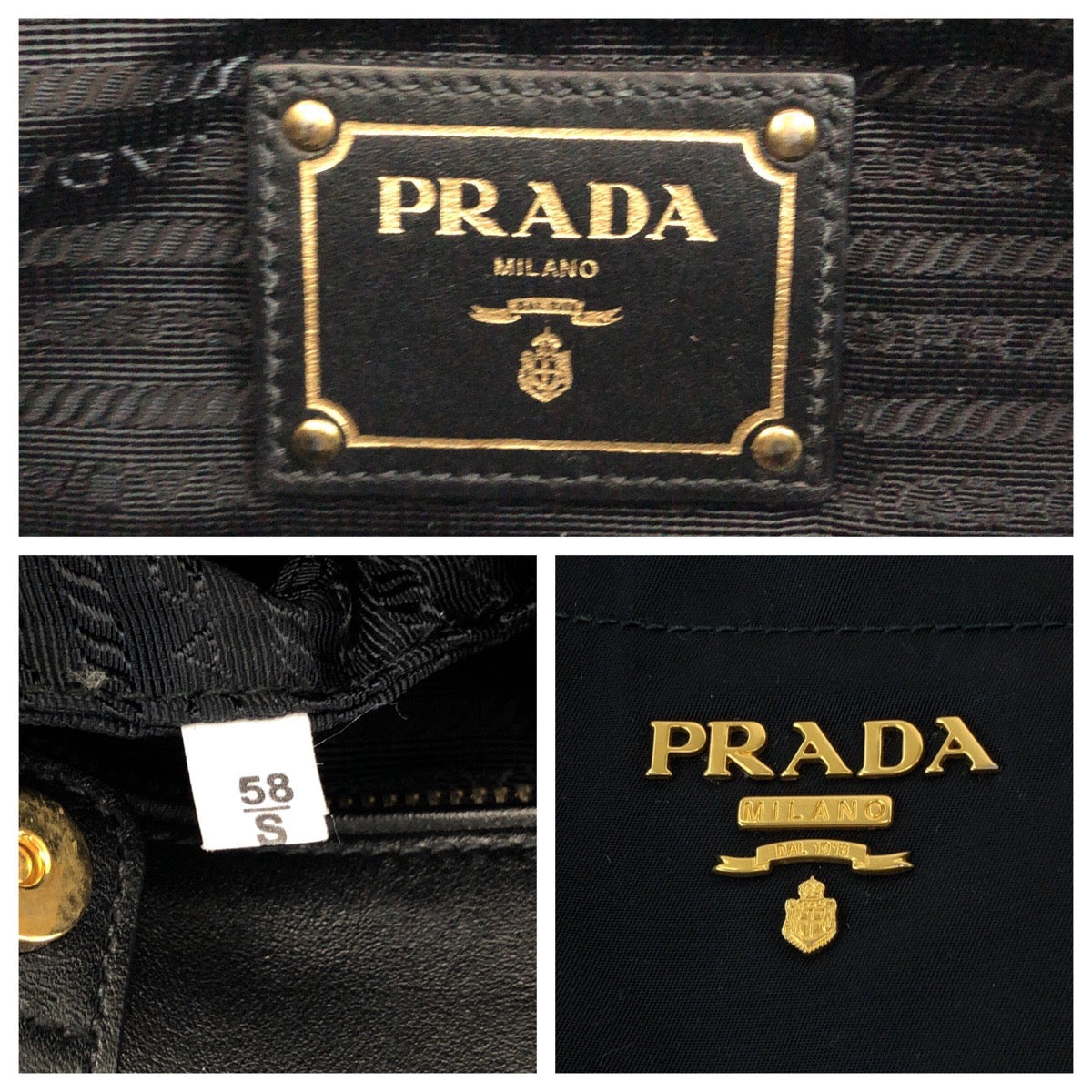 PRADA Tote Bag BN1902 Nylon Black Gold Metal Tote Bag Shoulder Bag Test logo Women Used Authentic