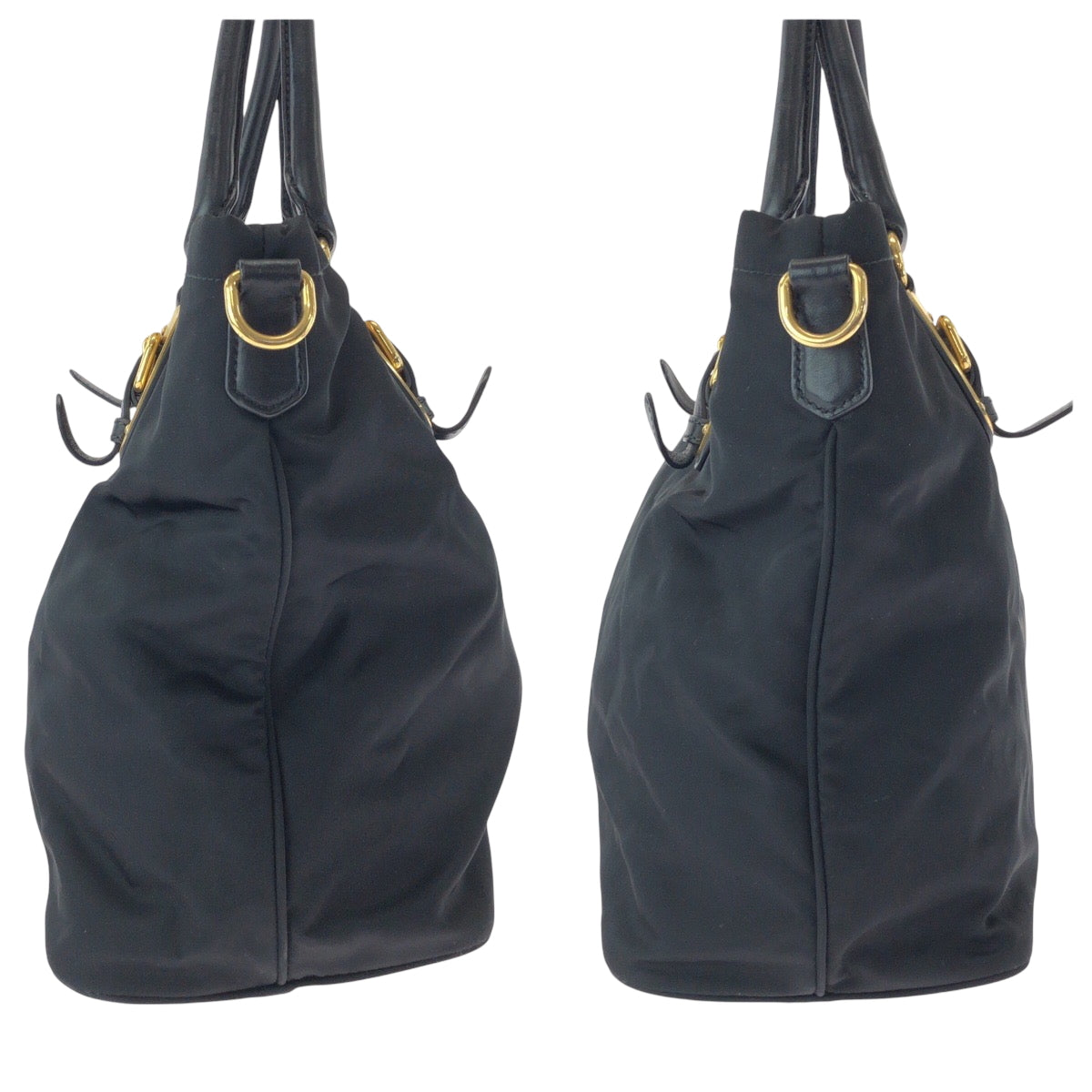 PRADA Tote Bag BN1902 Nylon Black Gold Metal Tote Bag Shoulder Bag Test logo Women Used Authentic