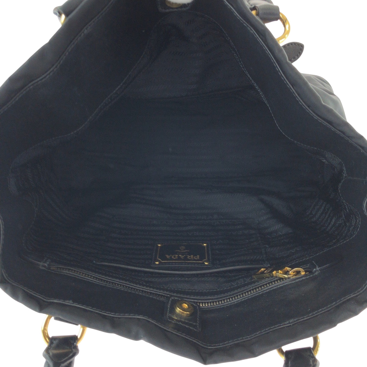 PRADA Tote Bag BN1902 Nylon Black Gold Metal Tote Bag Shoulder Bag Test logo Women Used Authentic
