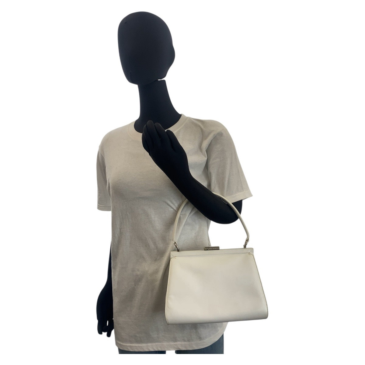 GUCCI Handbag 00020460301 leather White SilverMetal Handbag Women Used Authentic