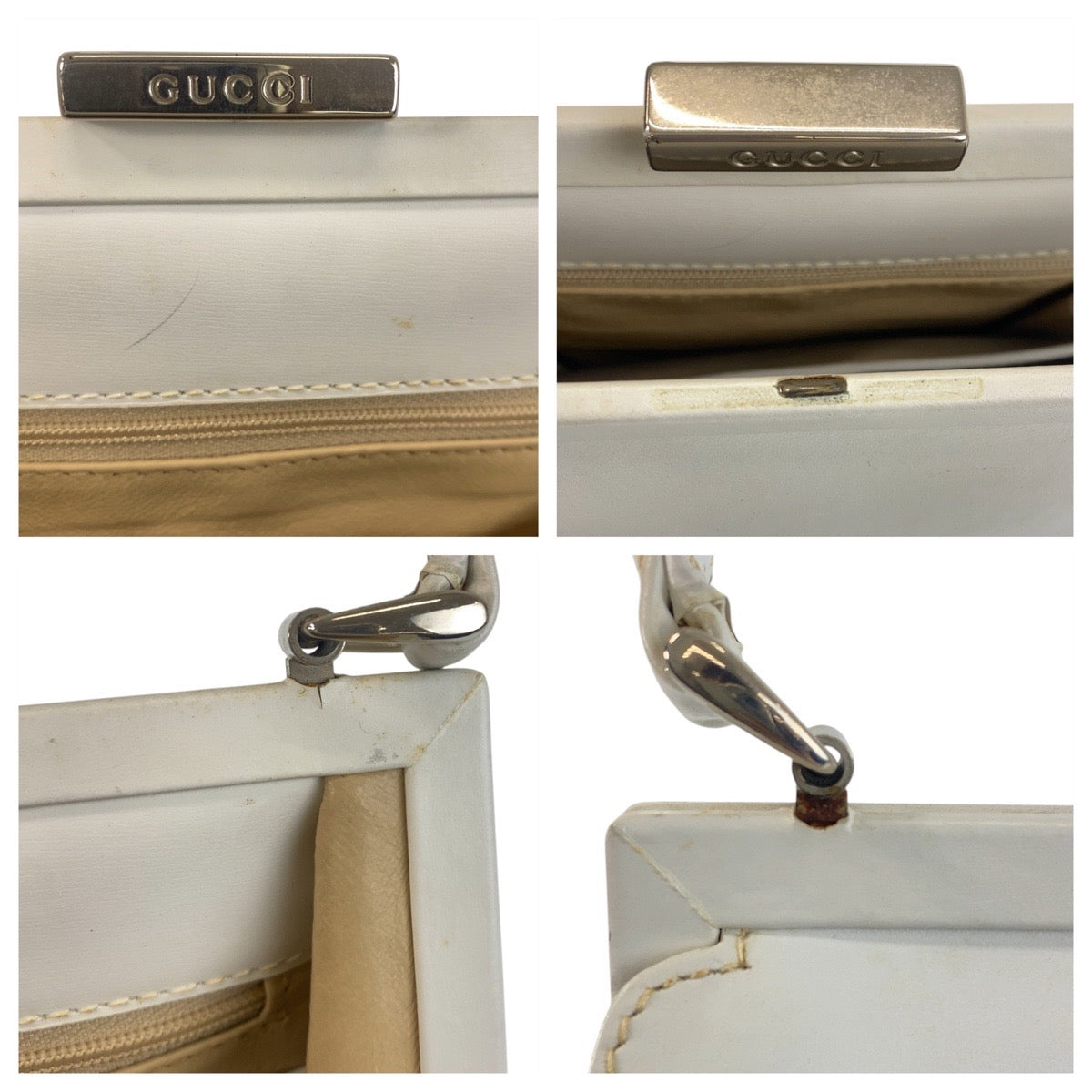 GUCCI Handbag 00020460301 leather White SilverMetal Handbag Women Used Authentic