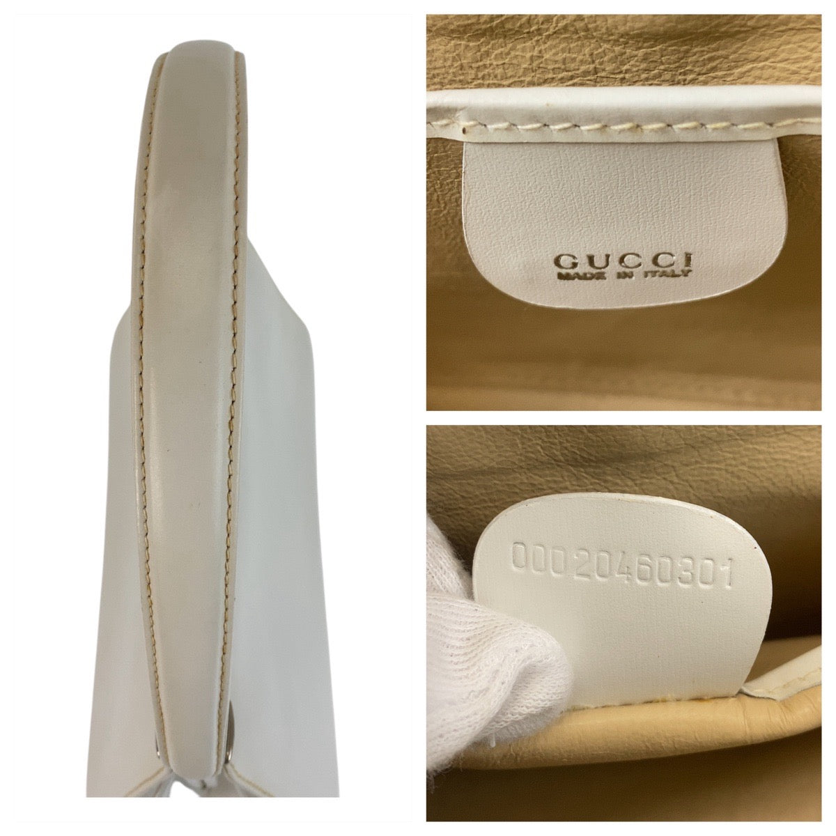 GUCCI Handbag 00020460301 leather White SilverMetal Handbag Women Used Authentic