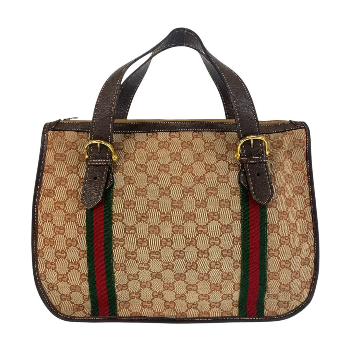 GUCCI Handbag GG canvas, leather Beige Brown Gold Metal Sherry Line Old Gucci Women Used Authentic
