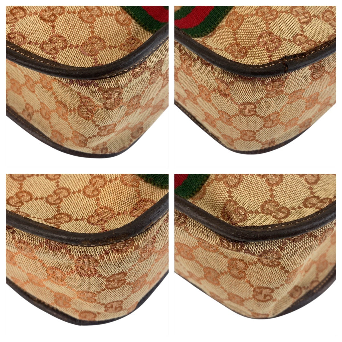 GUCCI Handbag GG canvas, leather Beige Brown Gold Metal Sherry Line Old Gucci Women Used Authentic