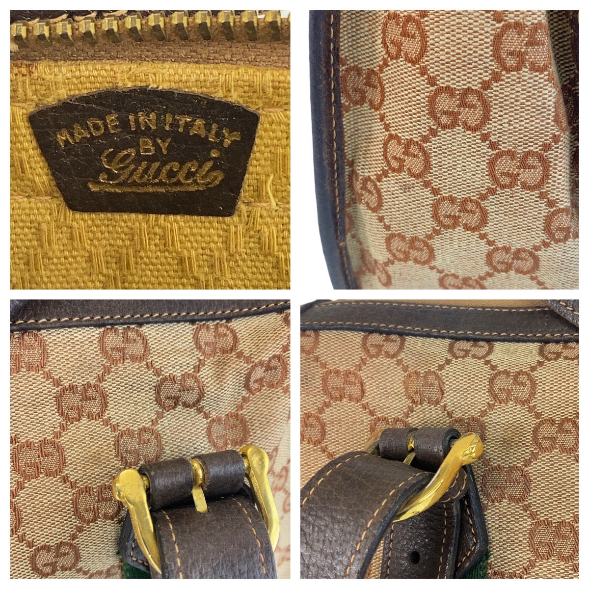 GUCCI Handbag GG canvas, leather Beige Brown Gold Metal Sherry Line Old Gucci Women Used Authentic