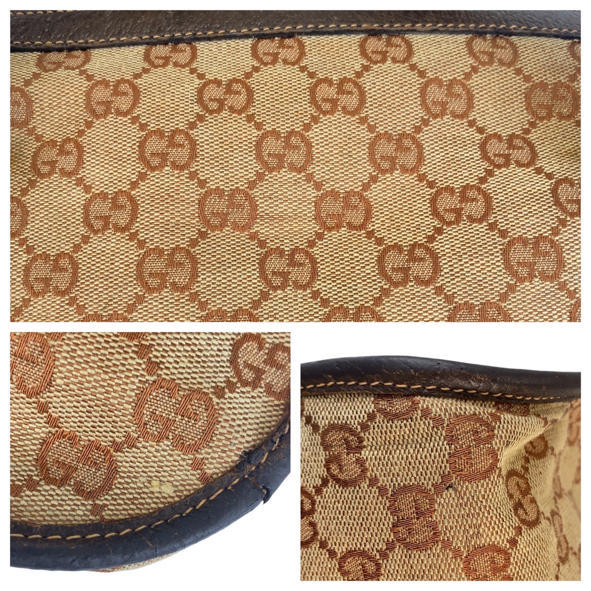 GUCCI Handbag GG canvas, leather Beige Brown Gold Metal Sherry Line Old Gucci Women Used Authentic