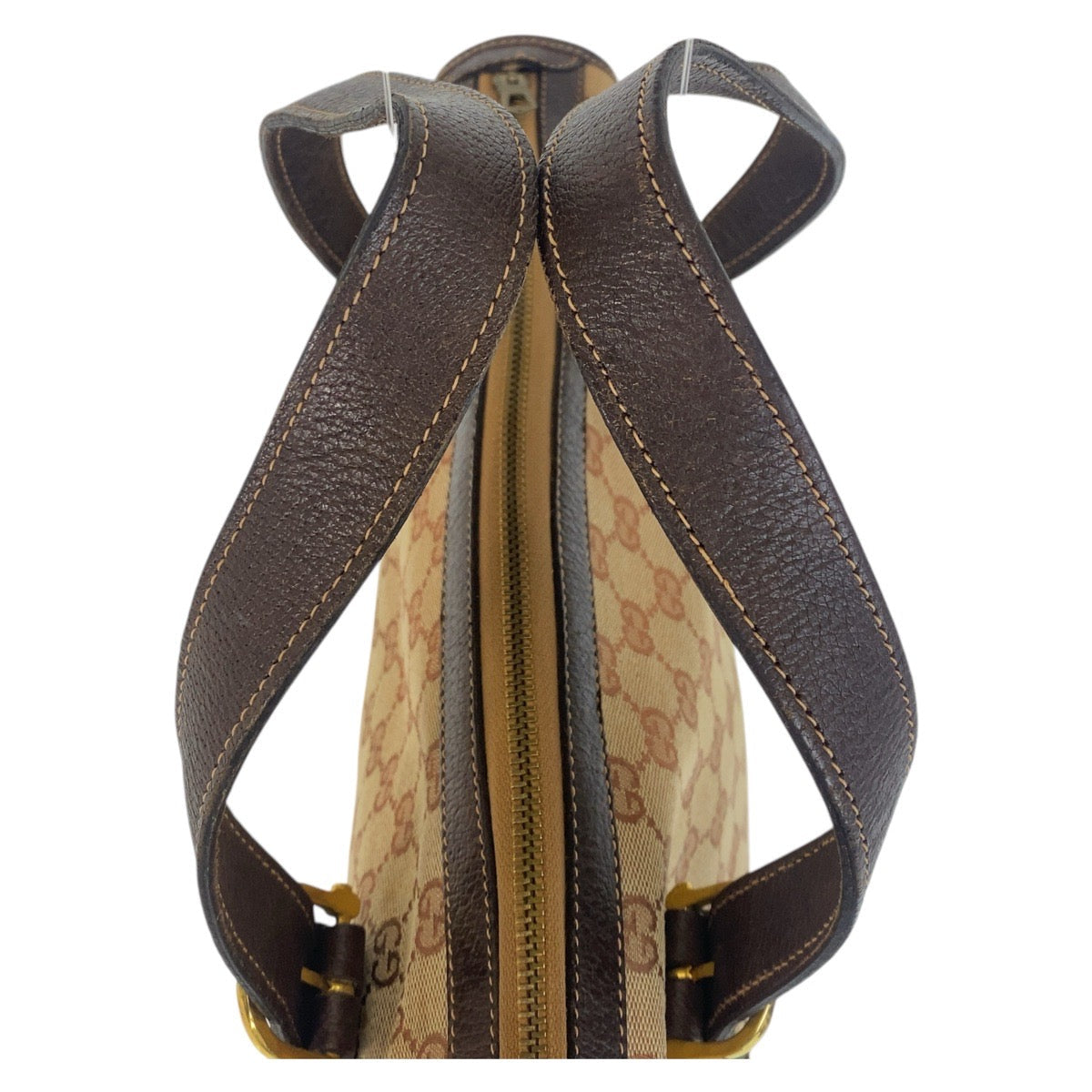 GUCCI Handbag GG canvas, leather Beige Brown Gold Metal Sherry Line Old Gucci Women Used Authentic