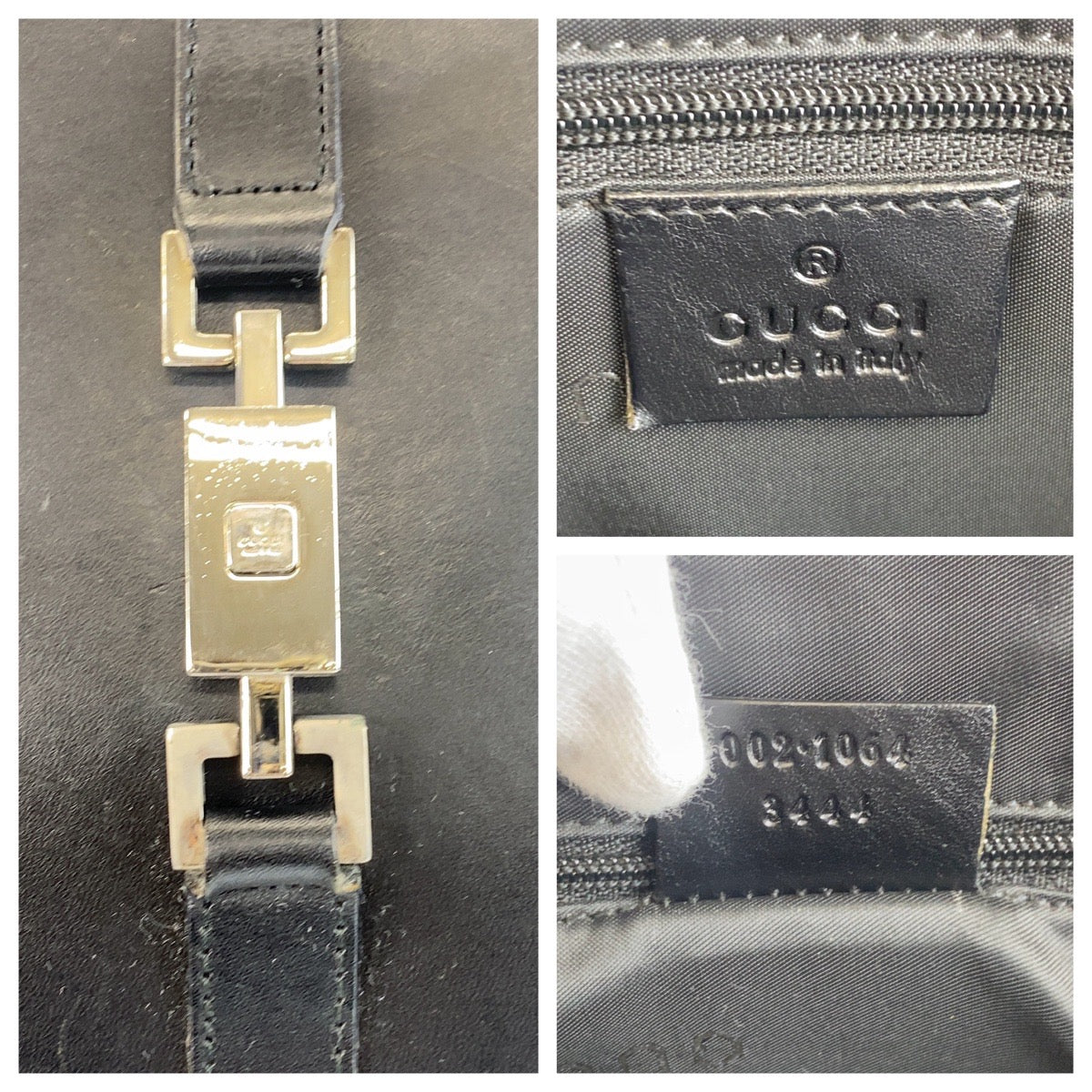 GUCCI Tote Bag 002 1064 leather Black SilverMetal Tote Bag Shoulder Bag Jackie Women Used Authentic