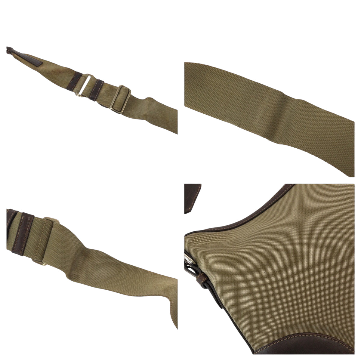 PRADA Shoulder Bag canvas Brown Silver Metal Shoulder Bag pochette Logo jacquard Women Used Authentic
