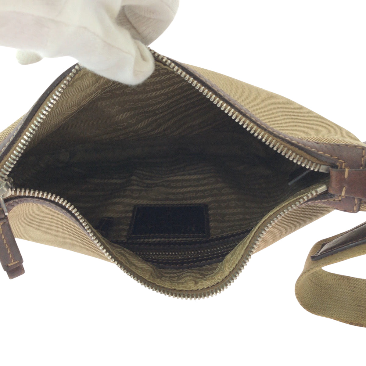 PRADA Shoulder Bag canvas Brown Silver Metal Shoulder Bag pochette Logo jacquard Women Used Authentic