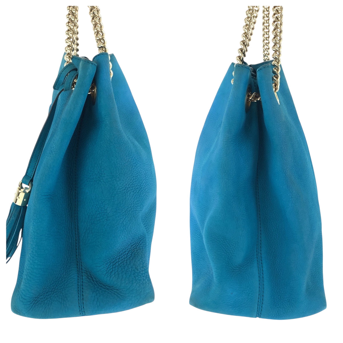 GUCCI Tote Bag 308982 leather blue ChainTote Bag Shoulder Bag Soho Women Used Authentic