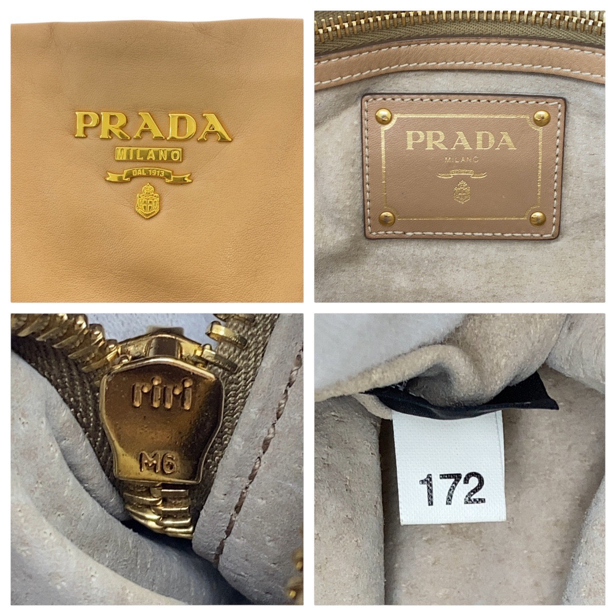 PRADA Handbag BN1903 leather Beige Gold Metal Handbag Shoulder Bag 2WAY Women Used Authentic