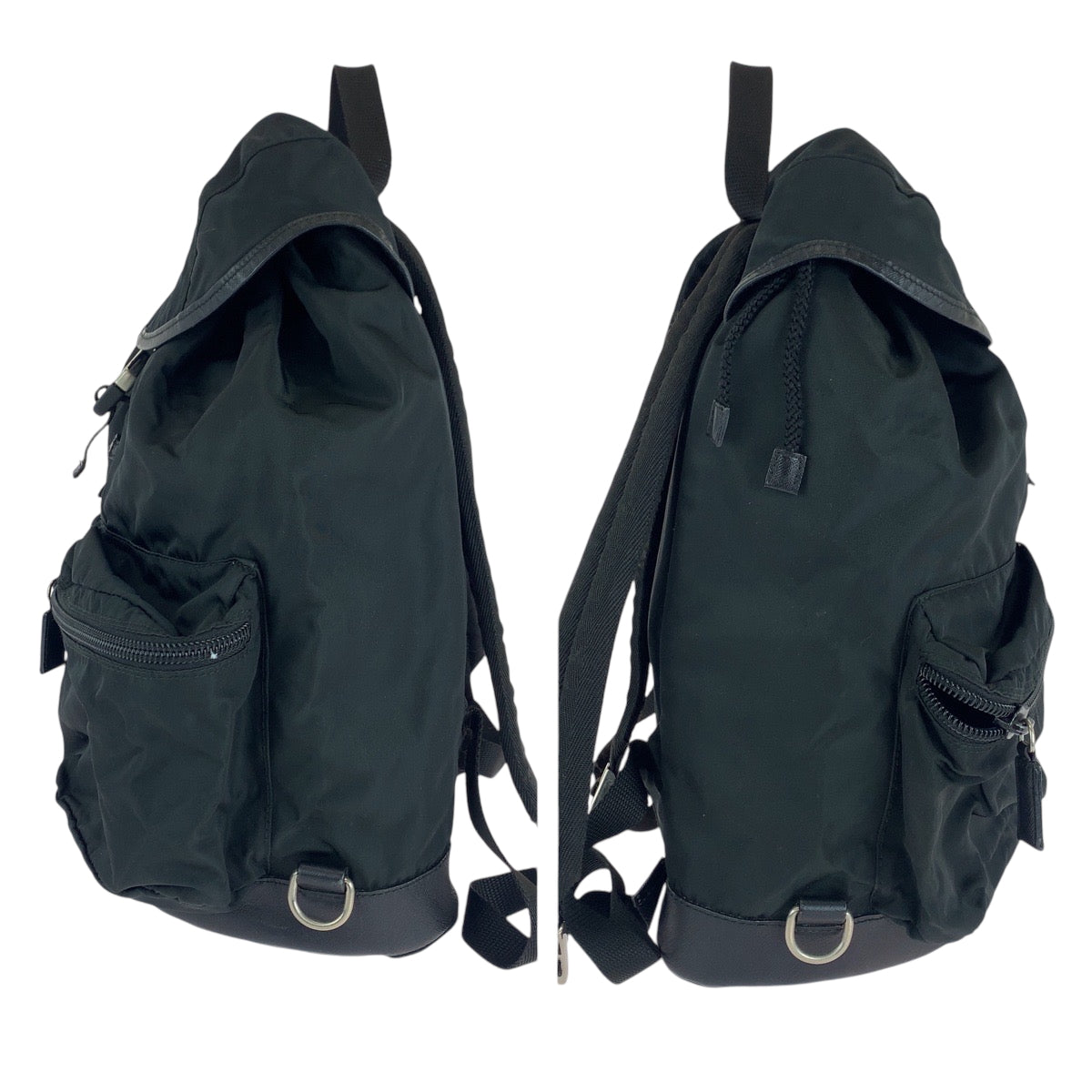 PRADA Backpack Nylon black Backpack Unisex Test Triangle With logo mens Used Authentic