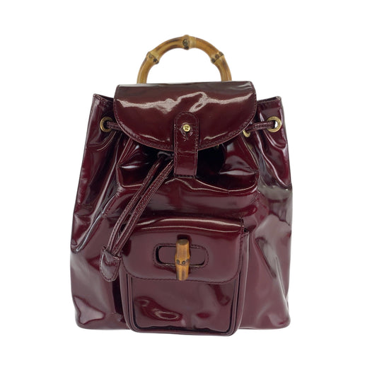 GUCCI Backpack 003 1998 0030 Patent leather wine red brown Backpack Backpack Bamboo Women Used Authentic