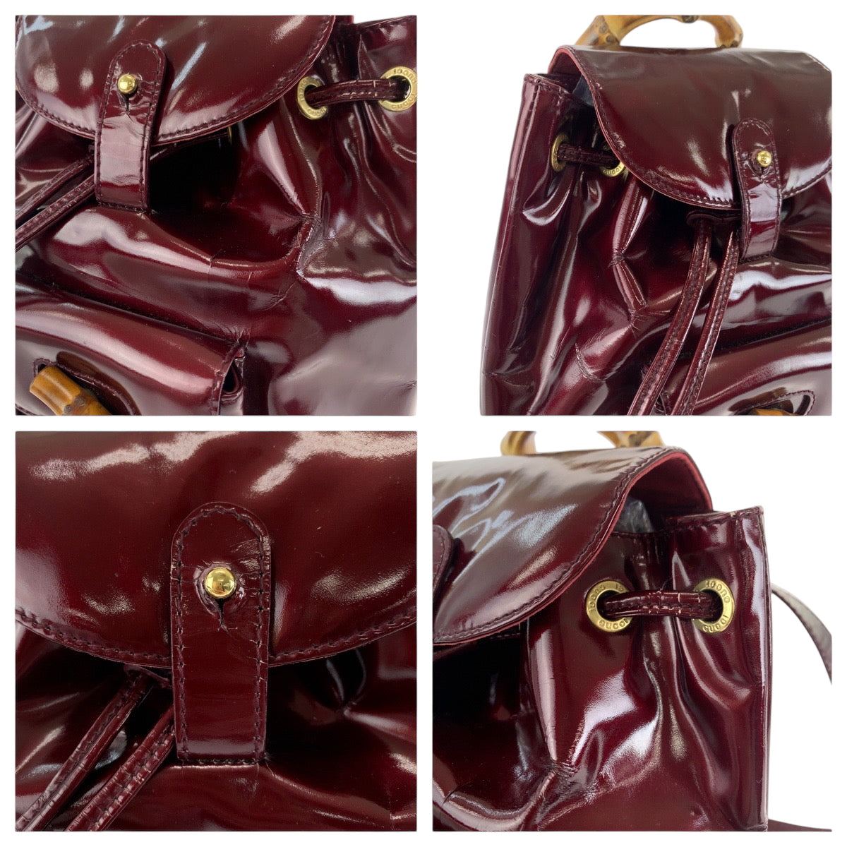 GUCCI Backpack 003 1998 0030 Patent leather wine red brown Backpack Backpack Bamboo Women Used Authentic