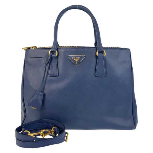 PRADA Handbag leather Blue GoldMetal Handbag Shoulder Bag 2way Safiano Galleria TriangleWith logo Women Used Authentic