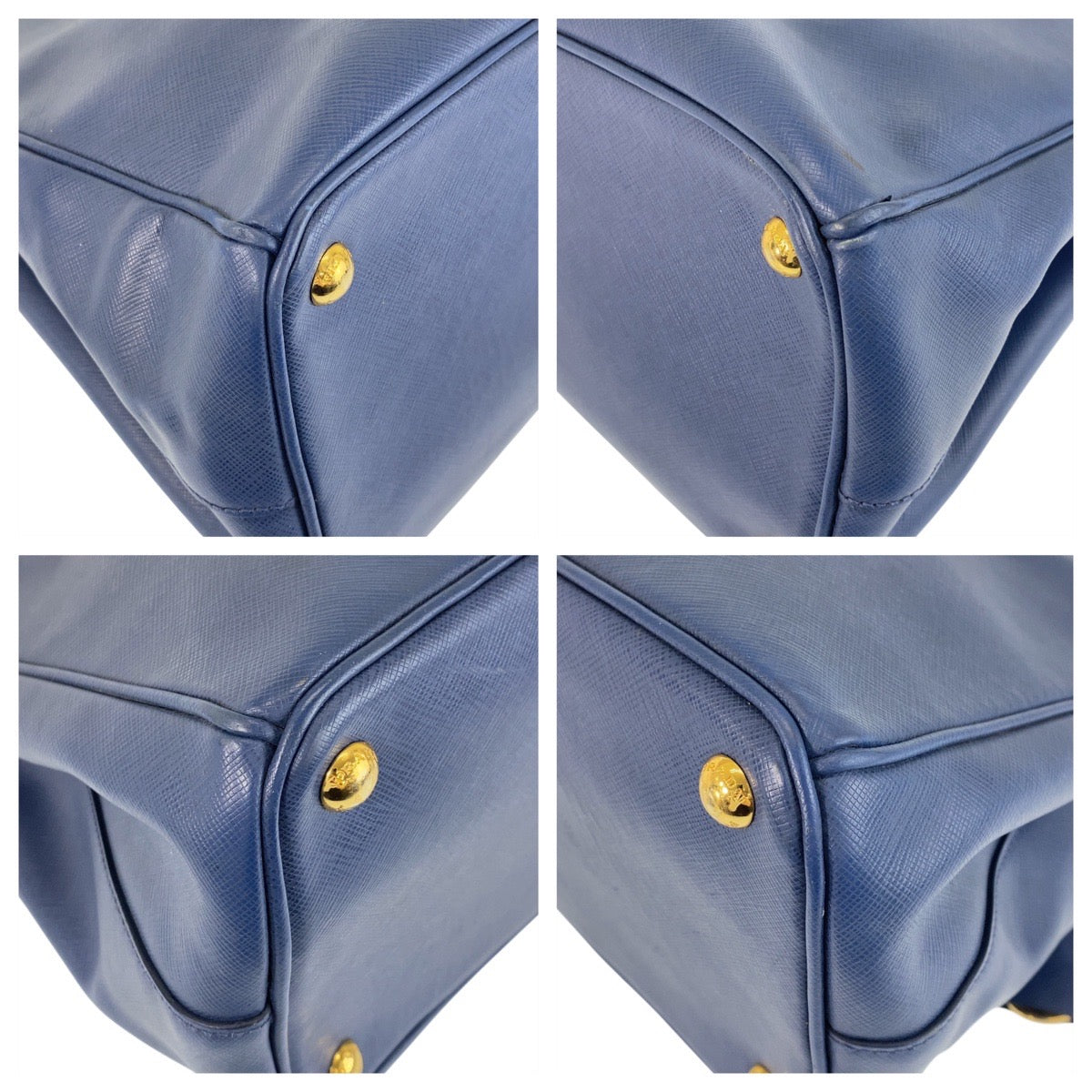 PRADA Handbag leather Blue GoldMetal Handbag Shoulder Bag 2way Safiano Galleria TriangleWith logo Women Used Authentic