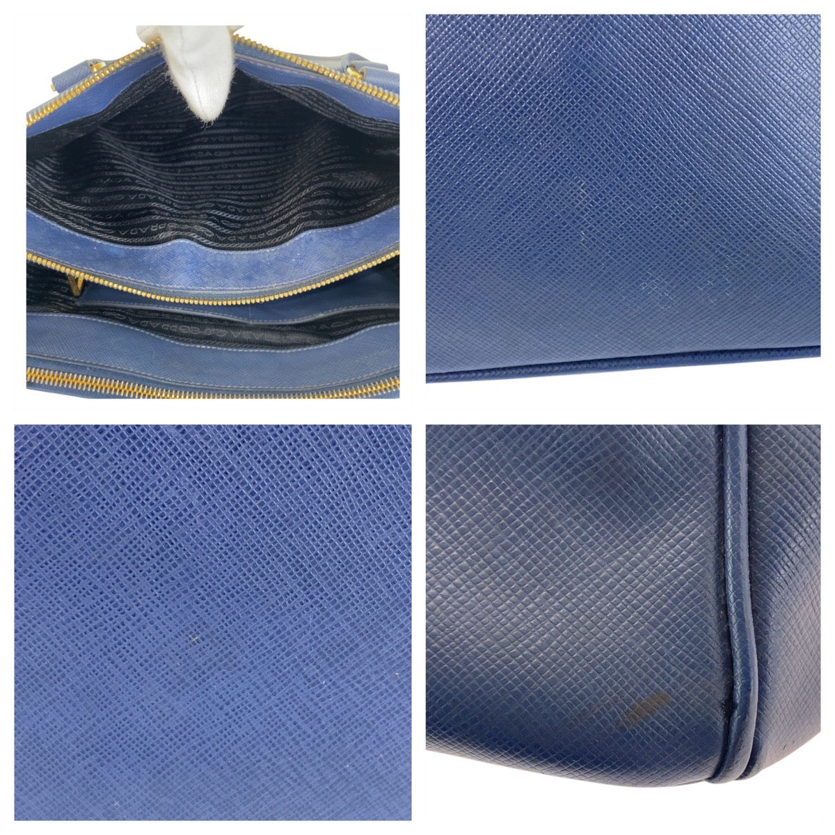 PRADA Handbag leather Blue GoldMetal Handbag Shoulder Bag 2way Safiano Galleria TriangleWith logo Women Used Authentic