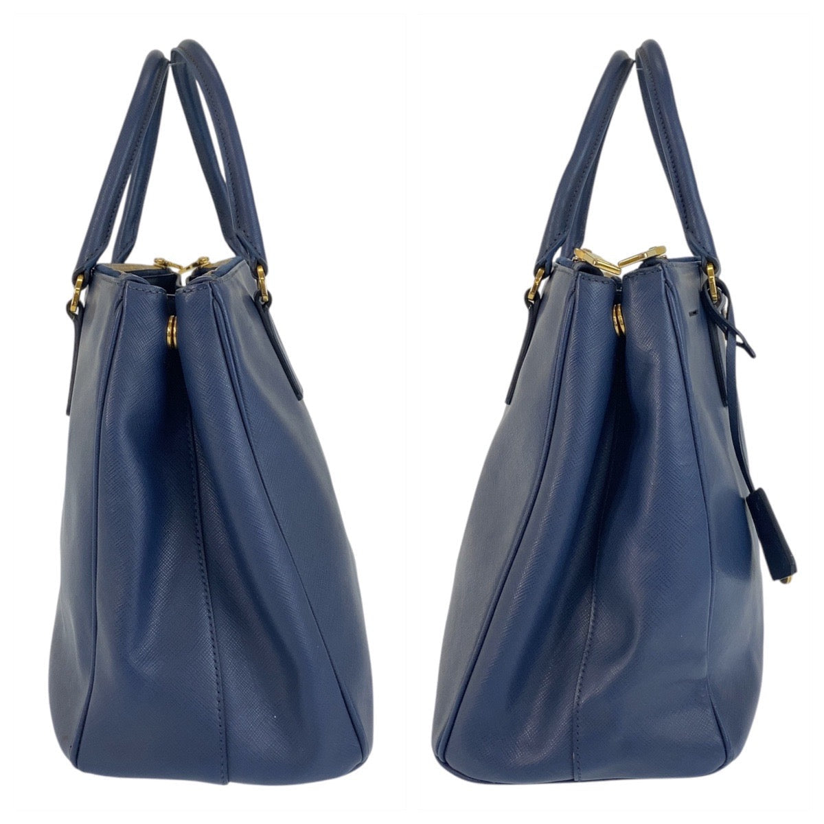 PRADA Handbag leather Blue GoldMetal Handbag Shoulder Bag 2way Safiano Galleria TriangleWith logo Women Used Authentic