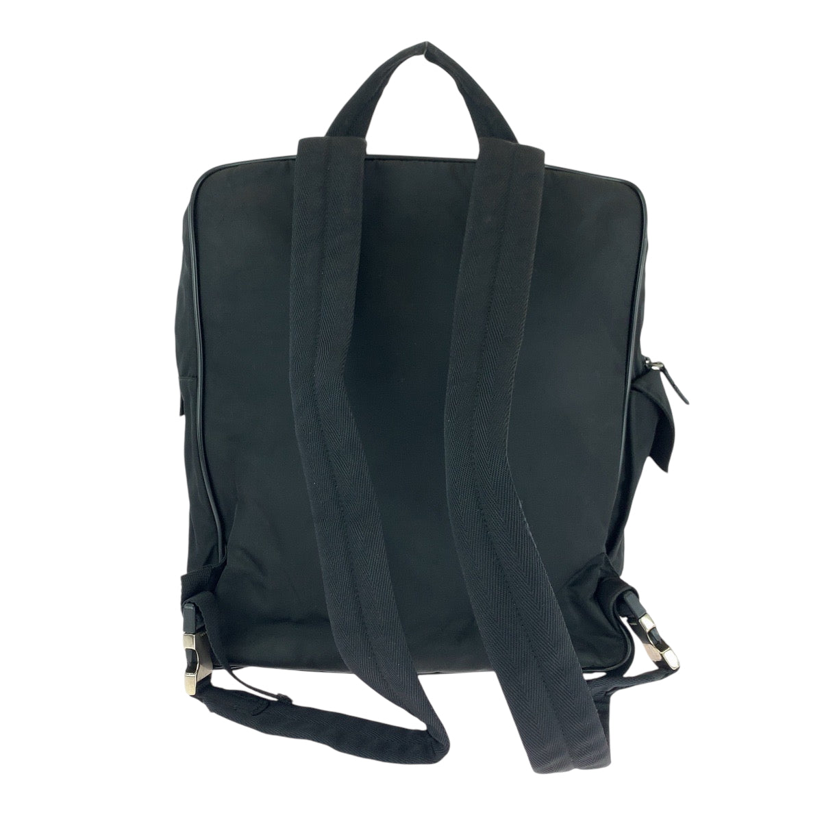 PRADA Backpack Nylon Black SilverMetal Backpack business bag Test Triangle With logo Women Used Authentic