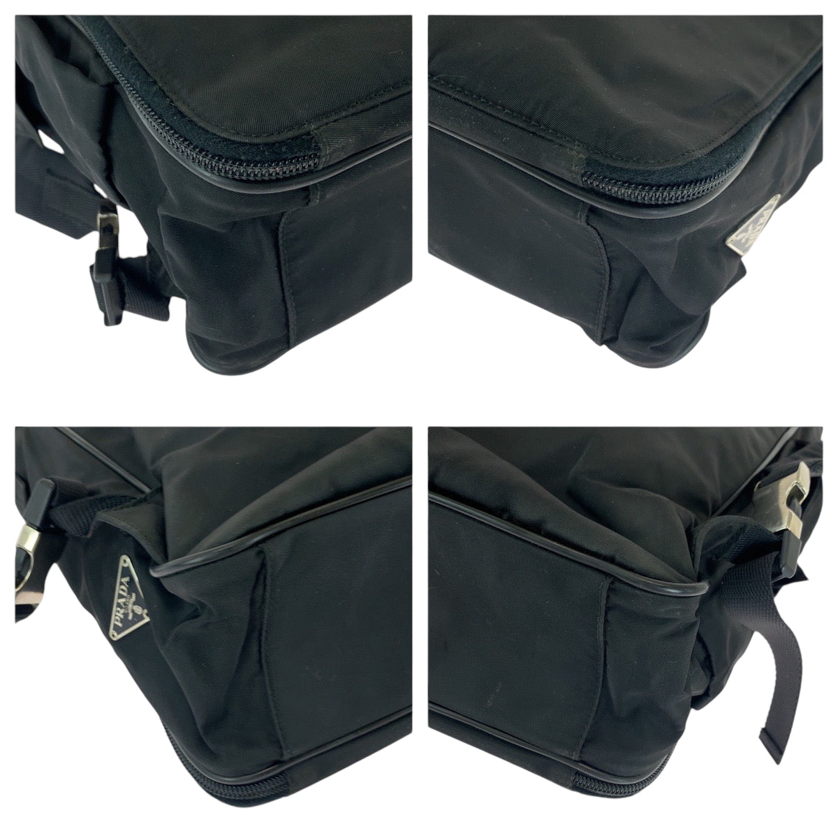PRADA Backpack Nylon Black SilverMetal Backpack business bag Test Triangle With logo Women Used Authentic