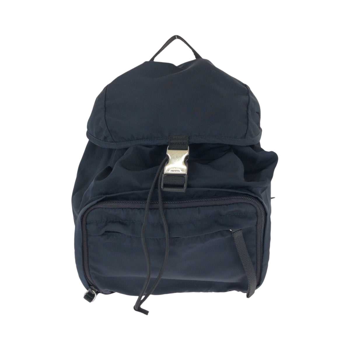 PRADA Backpack Nylon Navy SilverMetal Backpack Backpack Test Triangle With logo Women Used Authentic