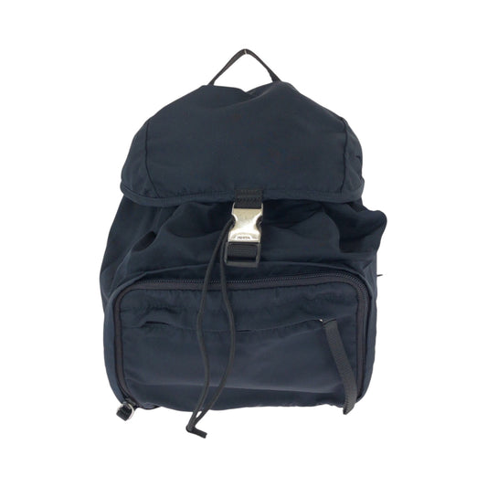 PRADA Backpack Nylon Navy SilverMetal Backpack Backpack Test Triangle With logo Women Used Authentic